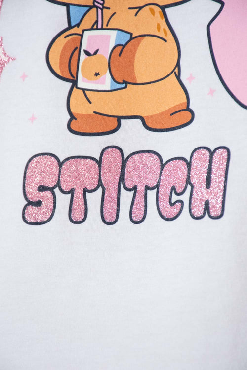 CAMISETAS DE STITCH Y CAPYBARA MANGA CORTA BLANCO PARA NIÑA 2T A 6T