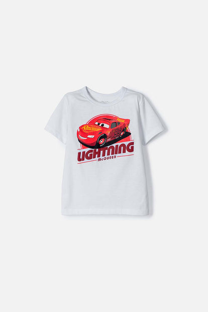 CAMISETA DE CARS MANGA CORTA BLANCO PARA NIÑO 2T A 6T