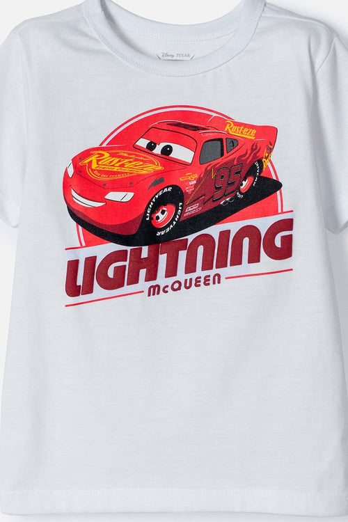 CAMISETA DE CARS MANGA CORTA BLANCO PARA NIÑO 2T A 6T