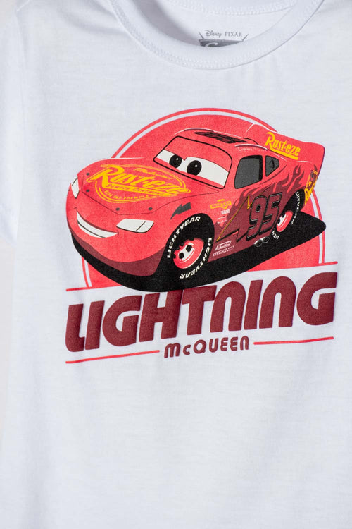CAMISETA DE CARS MANGA CORTA BLANCO PARA NIÑO 2T A 6T