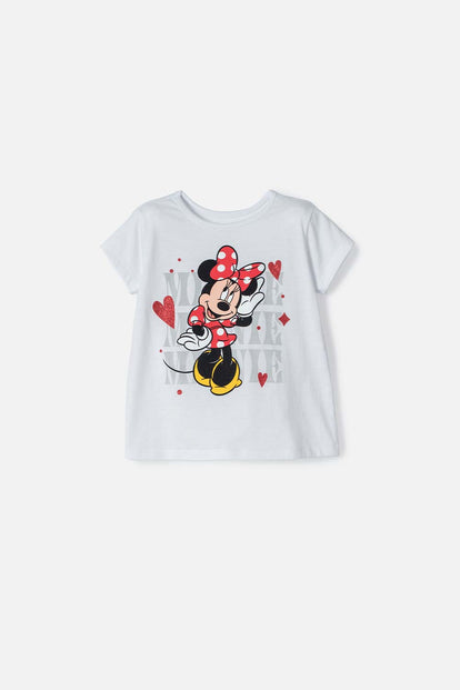CAMISETA DE MINNIE MOUSE MANGA CORTA BLANCO PARA NIÑA 2T A 6T
