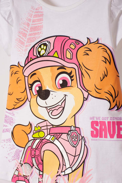 CAMISETA DE PAW PATROL MANGA CORTA BLANCO PARA NIÑA 2T A 6T