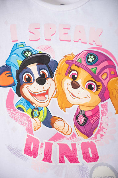 CONJUNTO DE PAW PATROL CON FALDA SHORT BLANCO Y ROSADO PARA NIÑA 2T A 6T