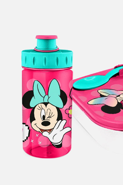 SET DE PORTA, CUBIERTO Y BOTELLA DE MINNIE MOUSE ROSADO Y AZUL