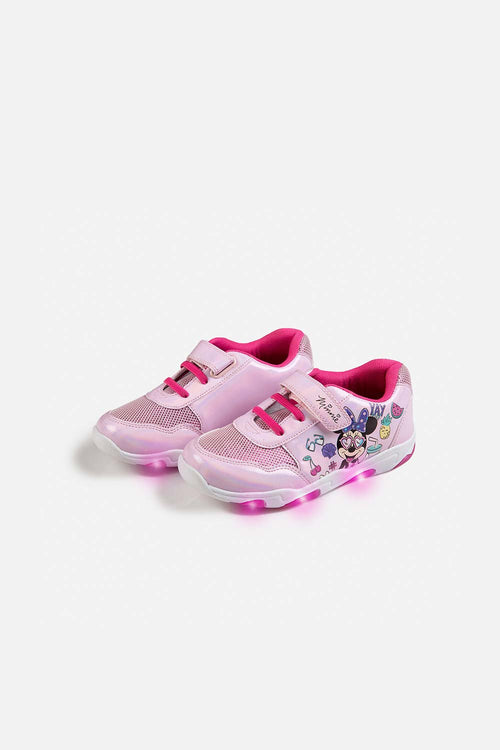 TENIS DE MINNIE MOUSE CON LUCES BLANCO Y ROSADO PARA NIÑA