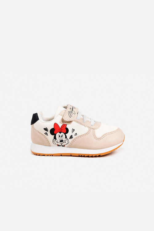 GIRLS' WHITE AND BEIGE MINNIE MOUSE SNEAKERS