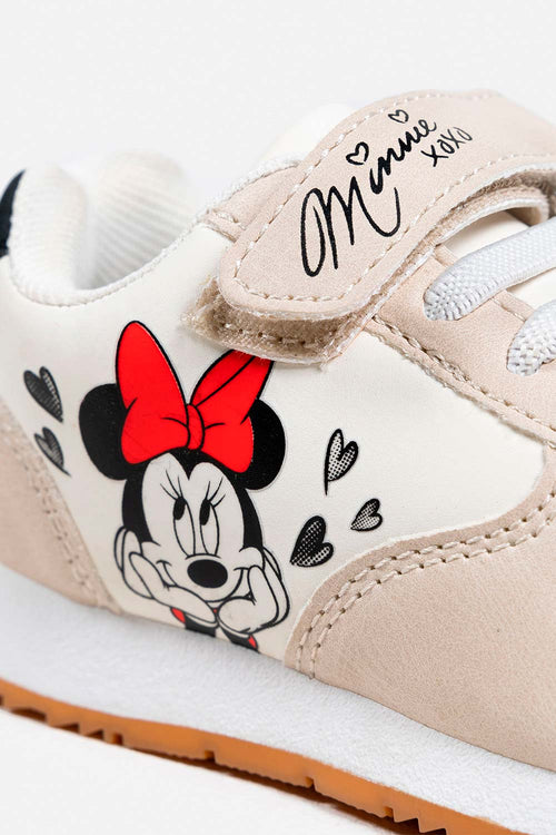 GIRLS' WHITE AND BEIGE MINNIE MOUSE SNEAKERS